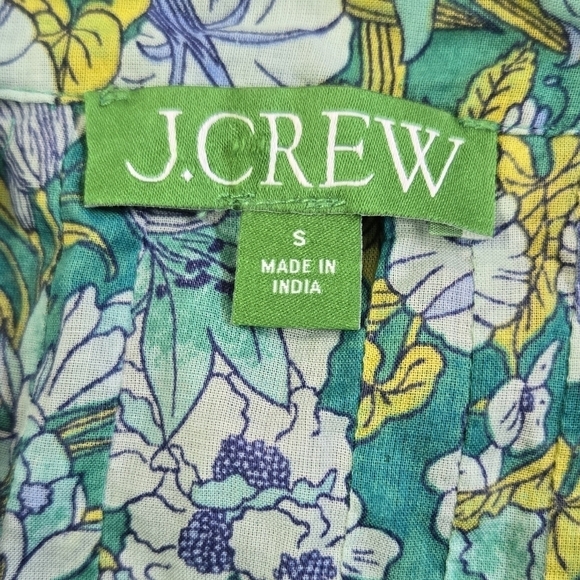 J. Crew Button Front Cotton Voile Cover-Up Dress in Aqua Blooms Green BQ979 - Picture 8 of 9